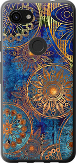 Чехол на Google Pixel 3a XL Золотой узор 678t-1713 (Синий)