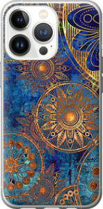 Чехол на iPhone 13 Pro Золотой узор 678t-2372 (Синий)