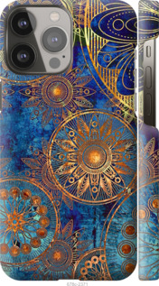 Чехол на iPhone 13 Pro Max Золотой узор 678m-2371 (Синий)