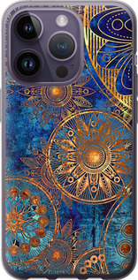 Чехол на iPhone 14 Pro Золотой узор 678u-2646 (Синий)