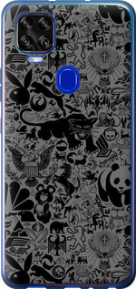 Чехол на ZTE Blade V2020 Чёрно-серый стикер бомбинг 2432u-2529 (Серый)