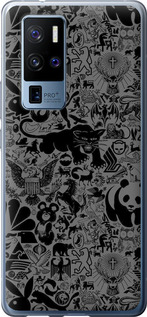 Чехол на Vivo X50 Pro Plus Чёрно-серый стикер бомбинг 2432u-2056 (Серый)