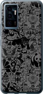 Чехол на Vivo V23e Чёрно-серый стикер бомбинг 2432u-2641 (Серый)