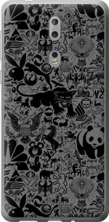 Чехол на Nokia 8 Чёрно-серый стикер бомбинг 2432u-1115 (Серый)