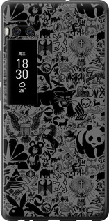 Чехол на Meizu Pro 7 Plus Чёрно-серый стикер бомбинг 2432u-1131 (Серый)
