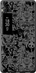 Чехол на Meizu Pro 7 Plus Чёрно-серый стикер бомбинг 2432u-1131 (Серый)