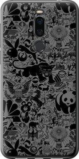 Чехол на Meizu X8 Чёрно-серый стикер бомбинг 2432u-1601 (Серый)