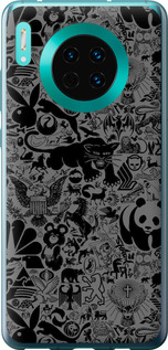 Чехол на Huawei Mate 30 Чёрно-серый стикер бомбинг 2432u-1773 (Серый)