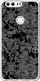Чехол на Huawei Honor 8 Чёрно-серый стикер бомбинг 2432u-351 (Серый)