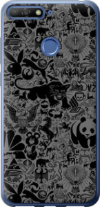 Чехол на Huawei Honor 7C Чёрно-серый стикер бомбинг 2432t-1411 (Серый)