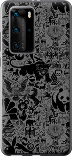 Чехол на Huawei P40 Pro Чёрно-серый стикер бомбинг 2432t-1839 (Серый)