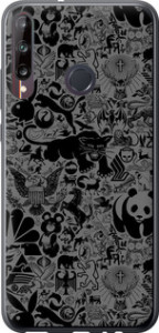 Чехол на Huawei P40 Lite E Чёрно-серый стикер бомбинг 2432t-1875 (Серый) для Huawei Y7p