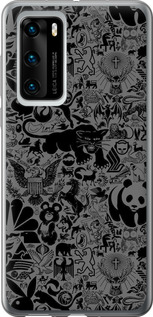 Чехол на Huawei P40 Чёрно-серый стикер бомбинг 2432u-1840 (Серый)