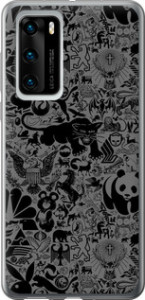 Чехол на Huawei P40 Чёрно-серый стикер бомбинг 2432u-1840 (Серый)