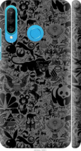 Чехол на Huawei P30 Lite Чёрно-серый стикер бомбинг 2432m-1651 (Серый)