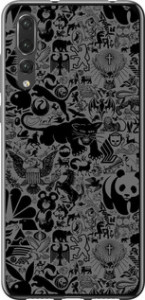 Чехол на Huawei P20 Pro Чёрно-серый стикер бомбинг 2432t-1470 (Серый)