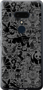 Чехол на HTC U12 Plus Чёрно-серый стикер бомбинг 2432u-1712 (Серый)