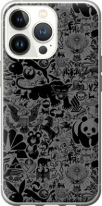 Чехол на iPhone 13 Pro Чёрно-серый стикер бомбинг 2432t-2372 (Серый)
