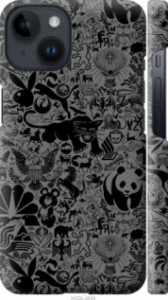 Чехол на iPhone 14 Чёрно-серый стикер бомбинг 2432m-2648 (Серый)
