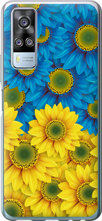 Чехол на Vivo Y51 2020 Жовто-блакитні квіти 1048u-2241 (Жовтий)