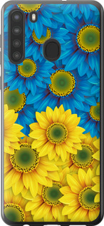 Чехол на Samsung Galaxy A21 Жёлто-голубые цветы 1048u-1841 (Желтый)