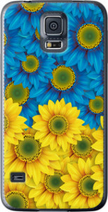 Чехол на Samsung Galaxy S5 Duos SM G900FD Жёлто-голубые цветы 1048u-62 (Желтый)