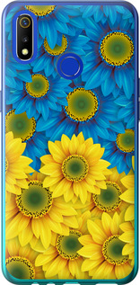 Чехол на Realme 3 Жёлто-голубые цветы 1048u-1869 (Желтый)