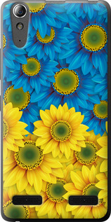 Чехол на Lenovo A6000 Жовто-блакитні квіти 1048u-103 (Жовтий)