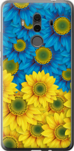 Чехол на Huawei Mate 10 Pro Жёлто-голубые цветы 1048t-1138 (Желтый)
