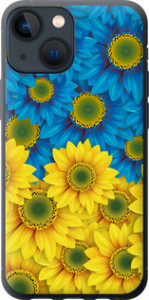 Чехол на iPhone 13 Mini Жёлто-голубые цветы 1048t-2373 (Желтый)