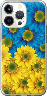 Чехол на iPhone 13 Pro Жёлто-голубые цветы 1048u-2372 (Желтый)