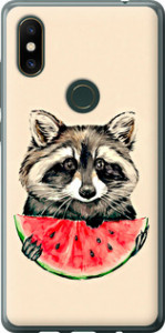 Чехол на Xiaomi Mi Mix 2s Енотик с арбузом 4605u-1438 (Серый)