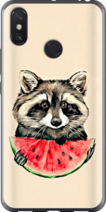 Чохол на Xiaomi Mi Max 3 Єнот з кавуном 4605t-1534 (Сірий)