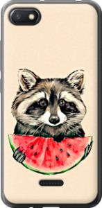 Чехол на Xiaomi Redmi 6A Енотик с арбузом 4605u-1531 (Серый)