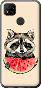 Чехол на Xiaomi Redmi 9C Єнотик з кавуном 4605u-2035 (Сірий)