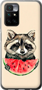 Чохол на Xiaomi Redmi 10 Єнот з арбузом 4605u-2488 (Сірий)