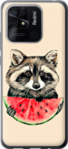 Чехол на Xiaomi Redmi 10C Енотик з арбузом 4605u-2591 (Сірий)