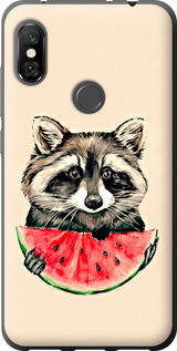 Чохол на Xiaomi Redmi Note 6 Pro Єнотик з кавуном 4605t-1551 (Сірий)