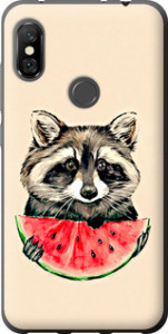 Чохол на Xiaomi Redmi Note 6 Pro Єнот з кавуном 4605u-1551 (Сірий)
