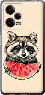 Чехол на Xiaomi Redmi Note 12 Pro 5G Енотик с арбузом 4605u-2932 (Серый)