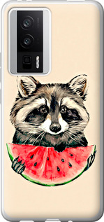 Чехол на Xiaomi Redmi K60 Енотик с арбузом 4605u-2973 (Серый)