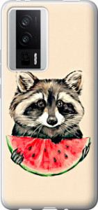 Чехол на Xiaomi Redmi K60 Енотик с арбузом 4605u-2973 (Серый) для Xiaomi Redmi K60