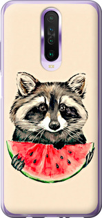 Чохол на Xiaomi Redmi K30 Єнотик з кавуном 4605u-1836 (Сірий)