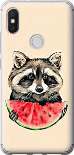 Чехол на Xiaomi Redmi S2 Енотик с арбузом 4605t-1494 (Серый)