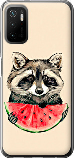Чехол на Xiaomi Poco M3 Pro Енотик с арбузом 4605u-2369 (Серый)