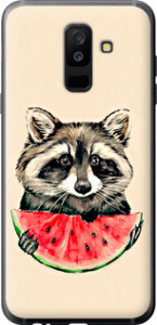 Чехол на Samsung Galaxy A6 Plus 2018 Енотик с арбузом 4605t-1495 (Серый)