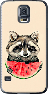 Чехол на Samsung Galaxy S5 Duos SM G900FD Енотик с арбузом 4605t-62 (Серый)