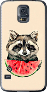 Чехол на Samsung Galaxy S5 Duos SM G900FD Енотик с арбузом 4605t-62 (Серый)