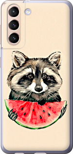 Чехол на Samsung Galaxy S21 Енотик с арбузом 4605u-2114 (Серый)