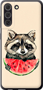 Чехол на Samsung Galaxy S21 FE Енотик с арбузом 4605u-2302 (Серый)